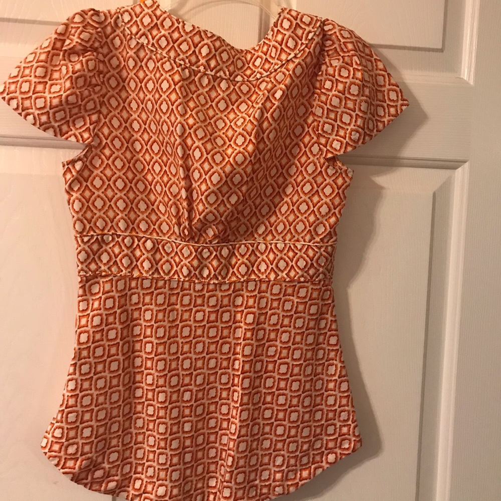 Banana Republic Orange Print Short Sleeve Blouse - Picture 6 of 8